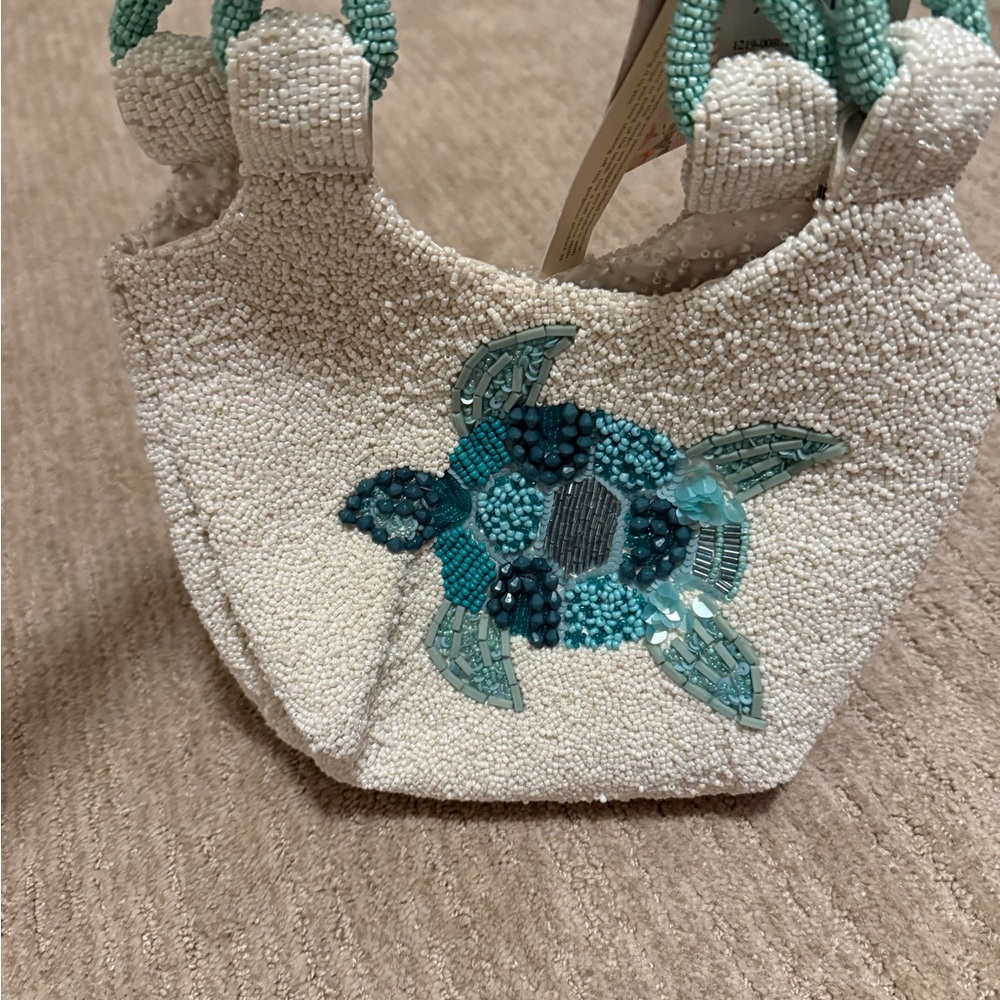 Viral Beaded Turtle Design White Bag